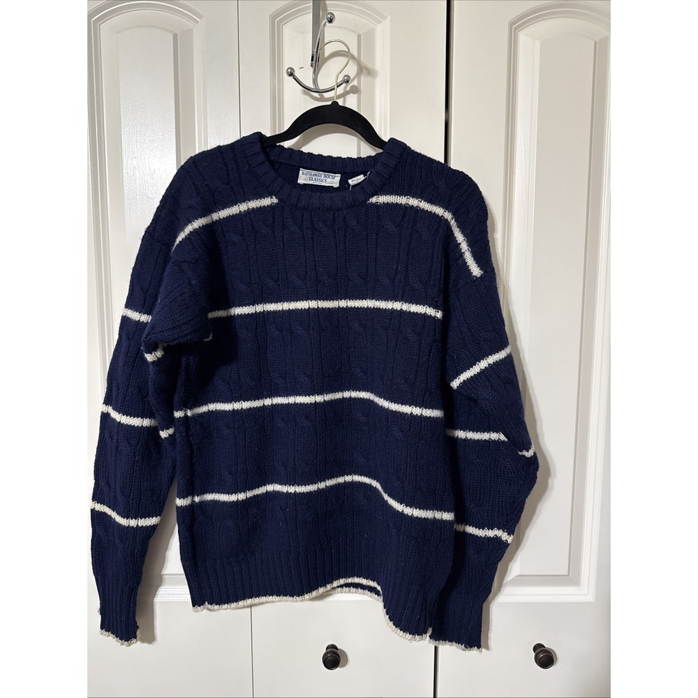 Vintage Women's Blue & White Cable Knit Hathaway House Classics Wool Sweater L